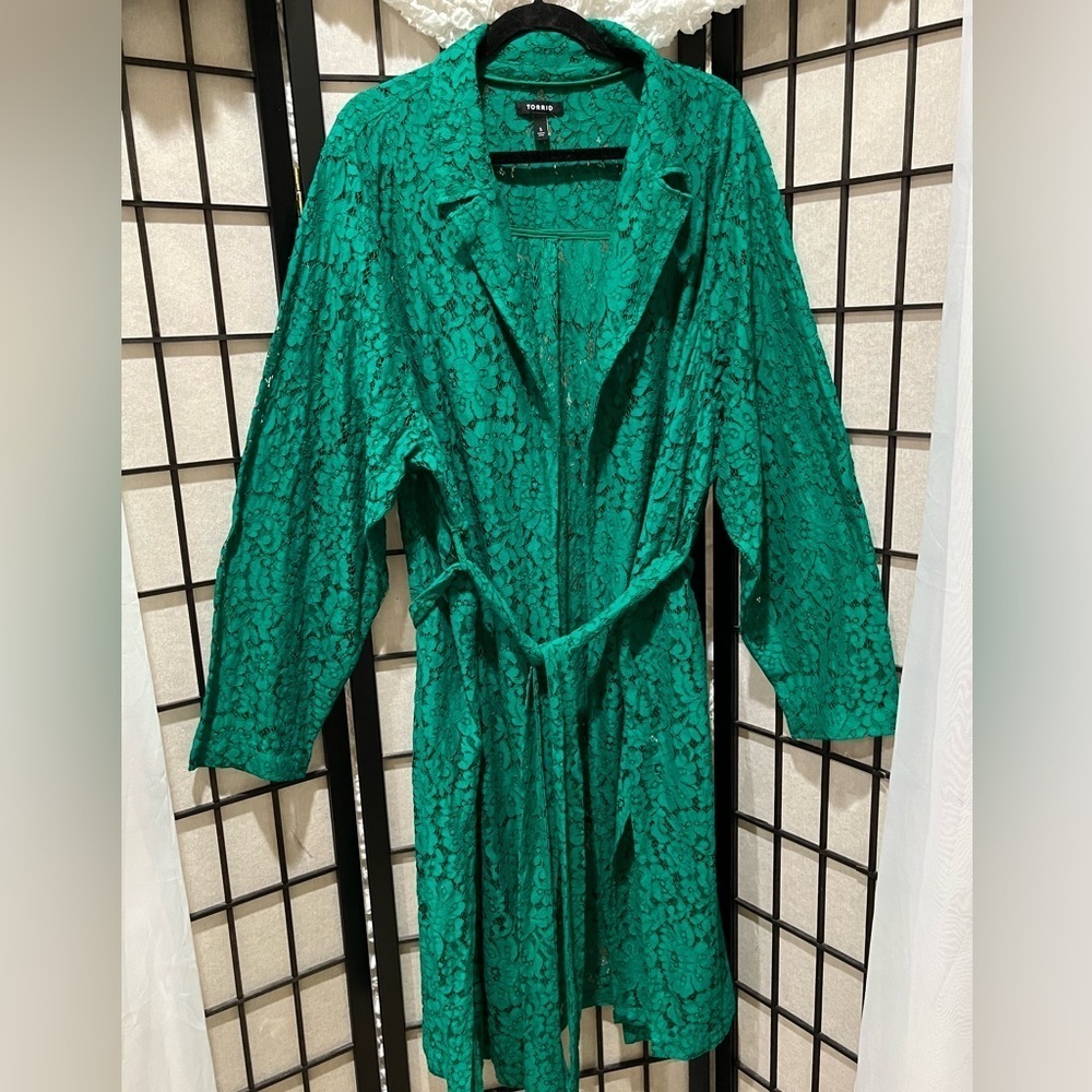 Torrid GREEN Lace TRENCH COAT, WITH TIE BELT, WOMEN PLUS SIZE 5X (28)